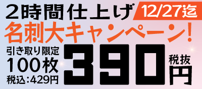 名刺大キャンペーン！100枚390円（税抜）！12/27まで！