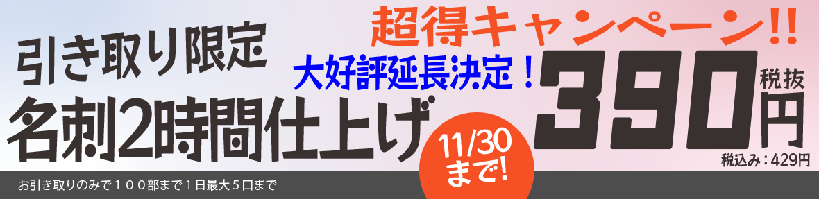 引取限定名刺100枚2時間仕上げ！超特価キャンペーンの専用ページです！