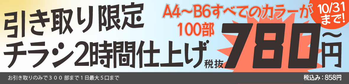 引取限定チラシ100～300枚2時間仕上げ！超特価キャンペーンの専用ページです！