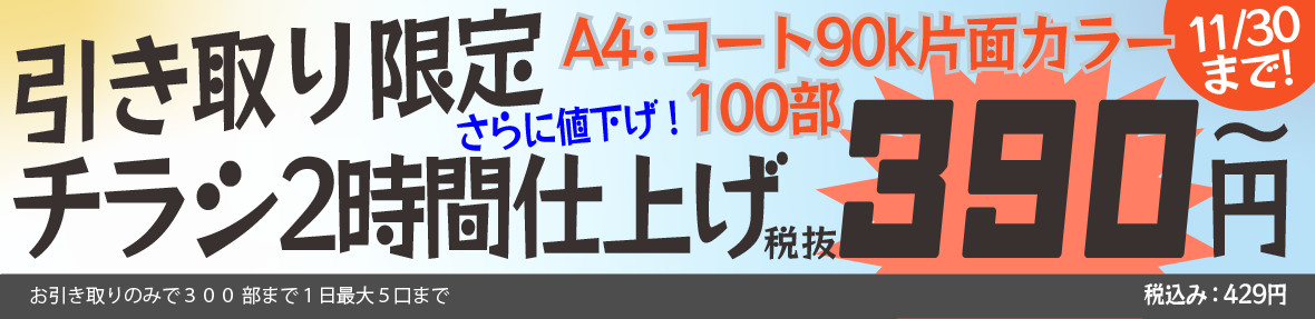 引取限定チラシ100～300枚2時間仕上げ！超特価キャンペーンの専用ページです！